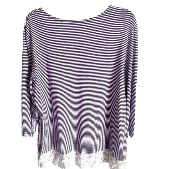 Christopher & Banks Purple Stripe Tunic Top Lace Trim Women's Size Large - Picture 5 of 7